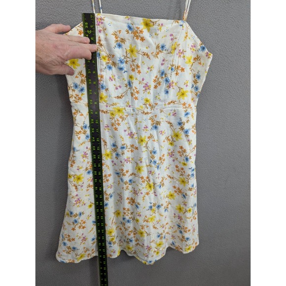 Old Navy Y2K Mini Dress Tie Shoulder Floral Cami Tunic Linen Blend Yellow Size M - Picture 10 of 14